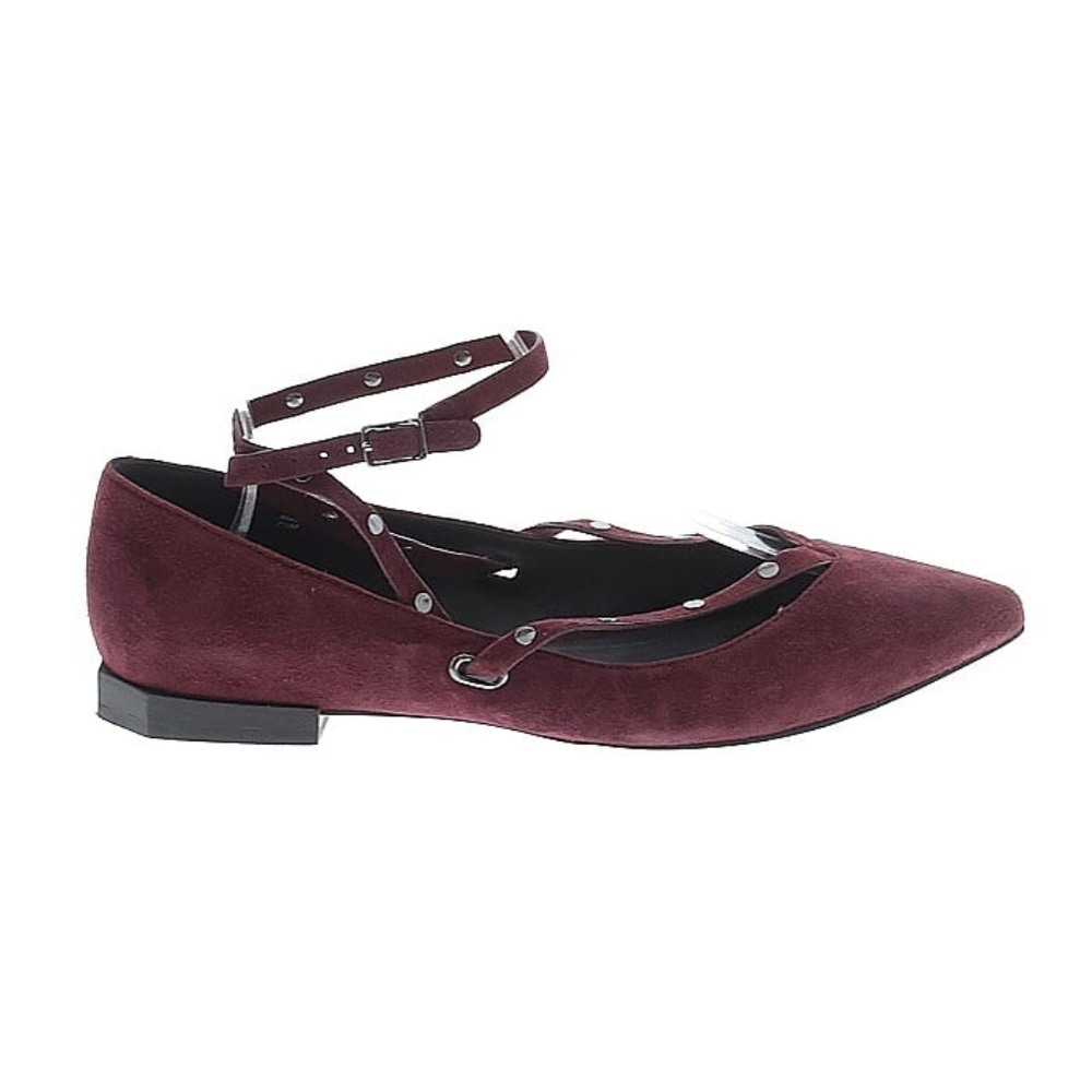 Rebecca Minkoff Maroon Faye Suede Strappy Pointed Toe Flats, Size 7.5